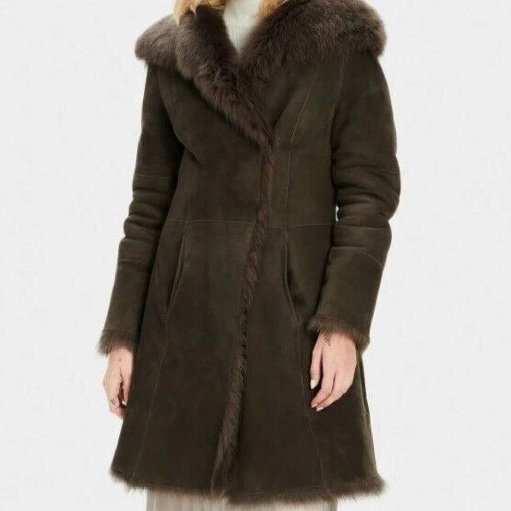 RARE BRAND NEW  Ugg Vanesa 100% Toscana Sheepskin Olive Green Coat Small $2950